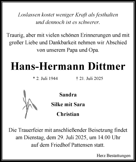 Anzeige von Hans-Hermann Dittmer von LZ