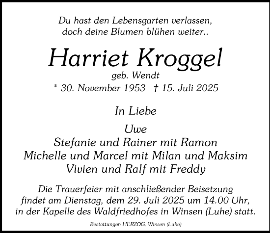 Anzeige von Harriet Kroggel von LZ