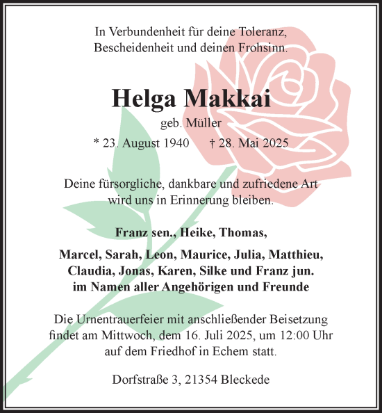Anzeige von Helga Makkai von LZ