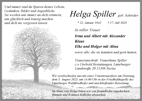 Anzeige von Helga Spiller von LZ