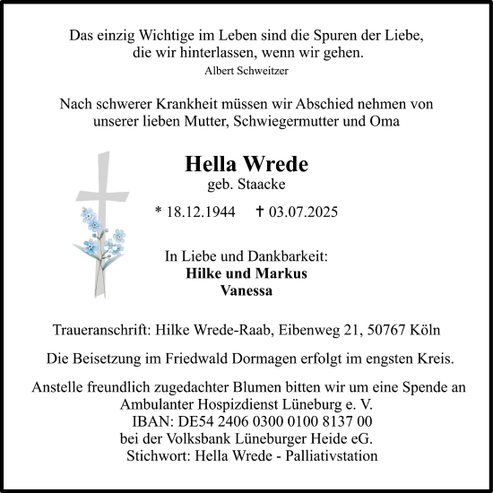 Anzeige von Hella Wrede von LZ