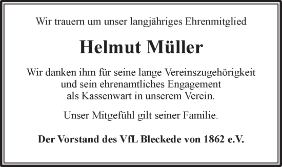 Anzeige von Helmut Müller von LZ