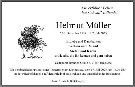 Anzeige von Helmut Müller von LZ