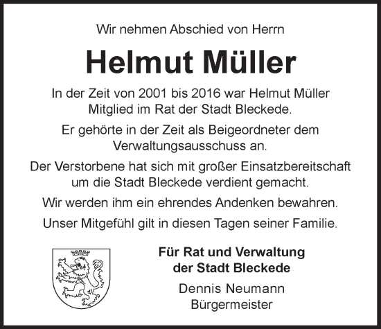 Anzeige von Helmut Müller von LZ