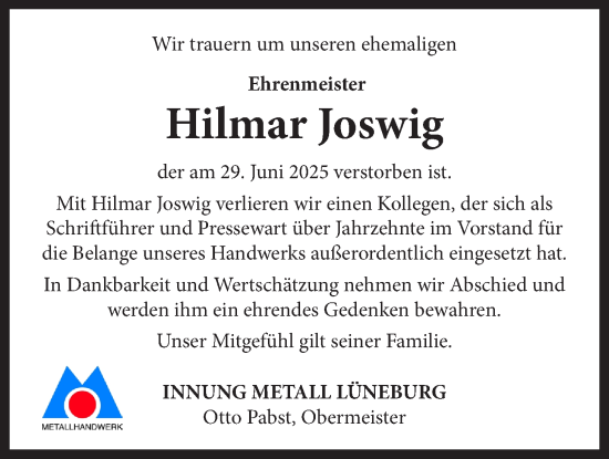 Anzeige von Hilmar Joswig von LZ