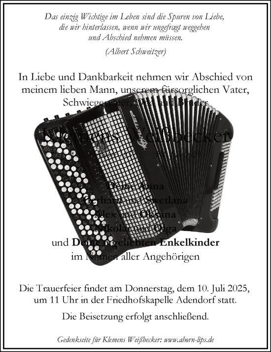 Anzeige von Klemens Weißbecker von LZ