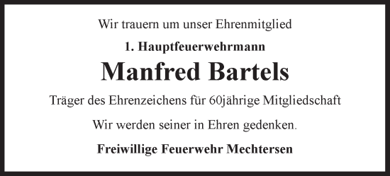 Anzeige von Manfred Bartels von LZ
