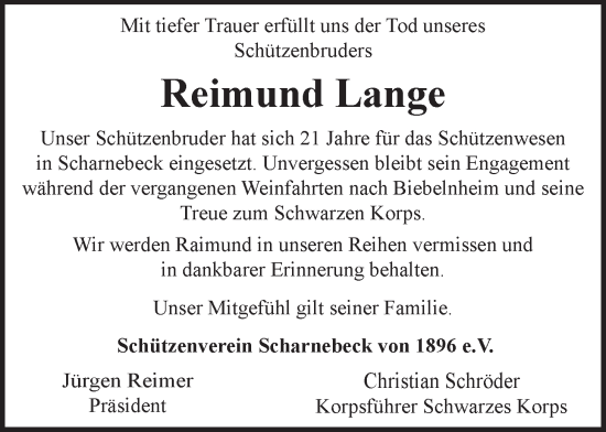 Anzeige von Reimund Lange von LZ