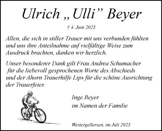 Anzeige von Ulrich Beyer von LZ