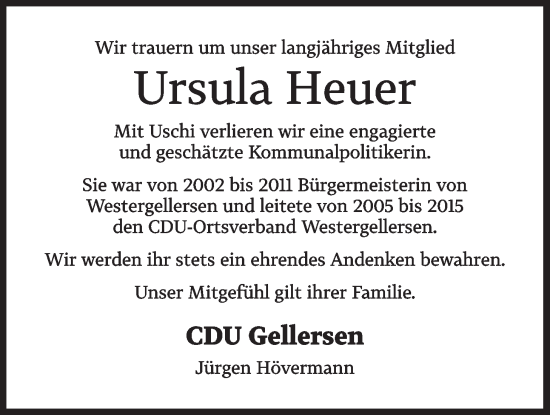 Anzeige von Ursula Heuer von LZ