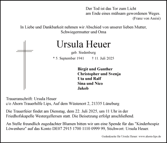 Anzeige von Ursula Heuer von LZ