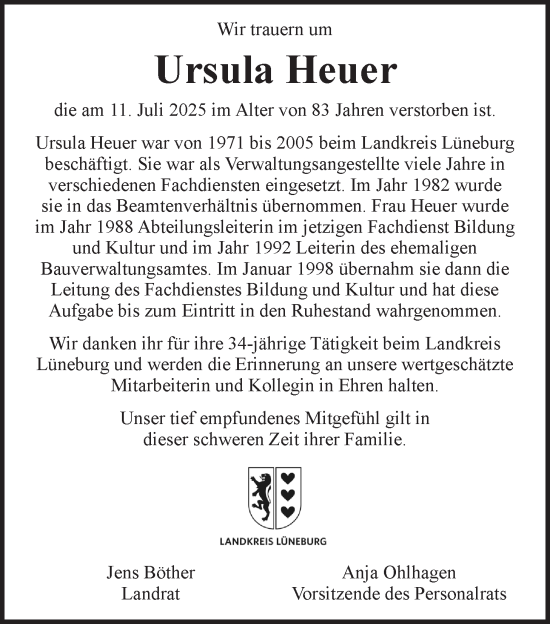 Anzeige von Ursula Heuer von LZ