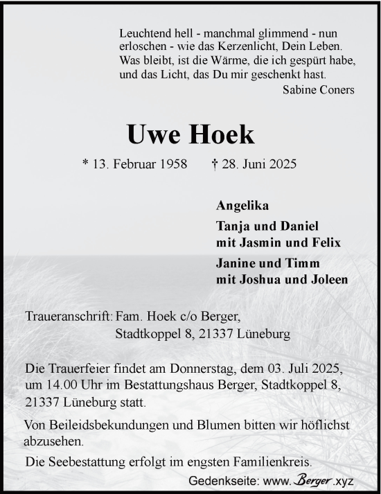Anzeige von Uwe Hoek von LZ