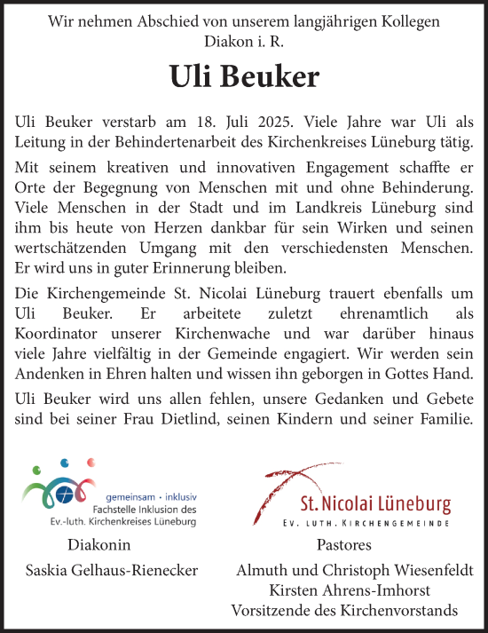 Anzeige von Uli Beuker von LZ