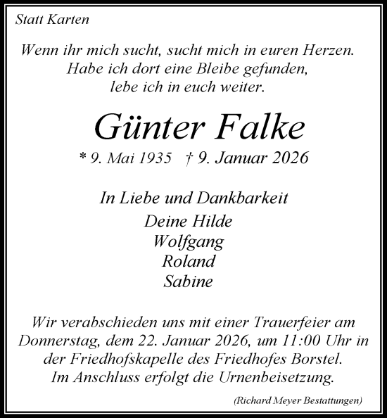 Anzeige von Günter Falke von LZ