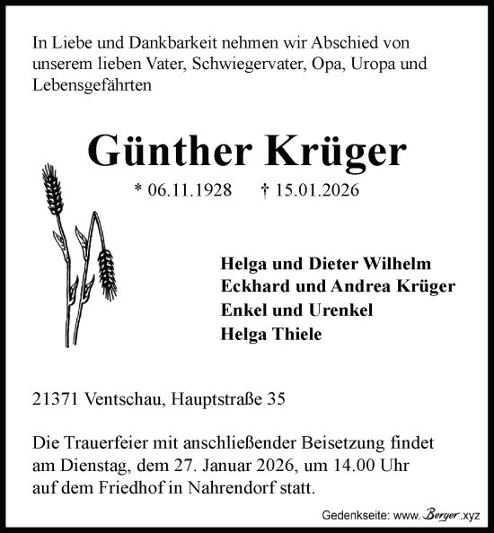 Anzeige von Günther Krüger von LZ