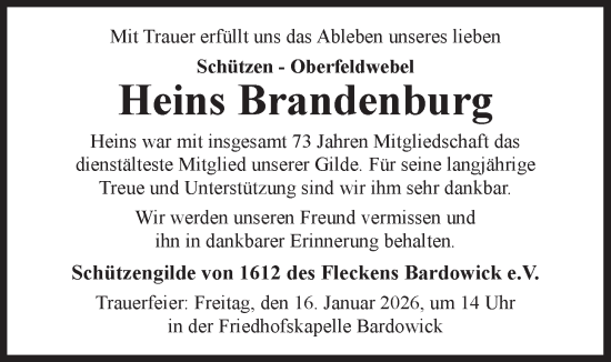 Anzeige von Heins Brandenburg von LZ