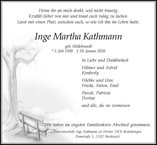 Anzeige von Inge Martha Kathmann von LZ