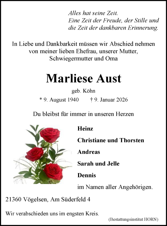 Anzeige von Marliese Aust von LZ