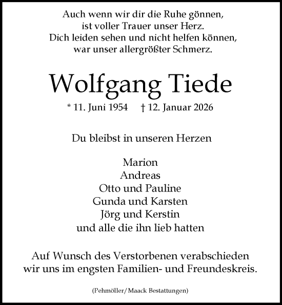 Anzeige von Wolfgang Tiede von LZ