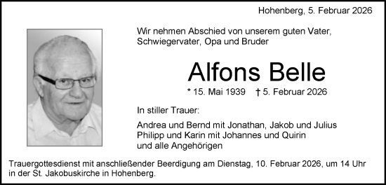 Anzeige von Alfons Belle von Schwäbische Post