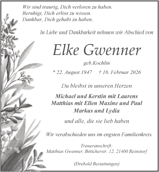 Anzeige von Elke Gwenner von LZ