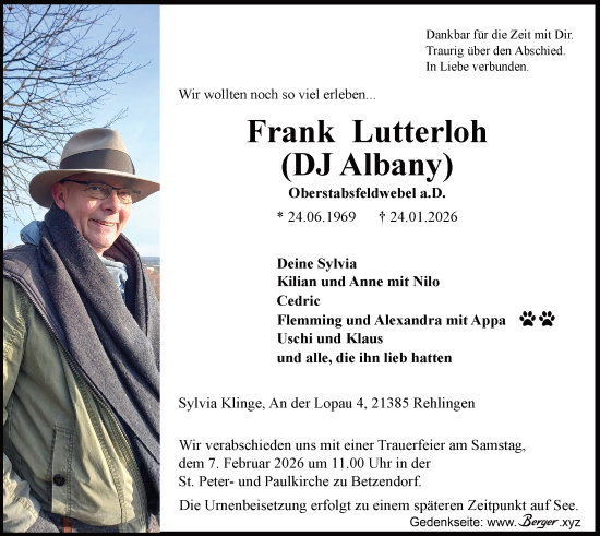 Anzeige von Frank Lutterloh von LZ