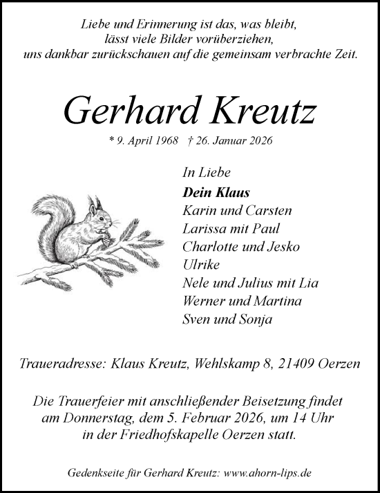 Anzeige von Gerhard Kreutz von LZ