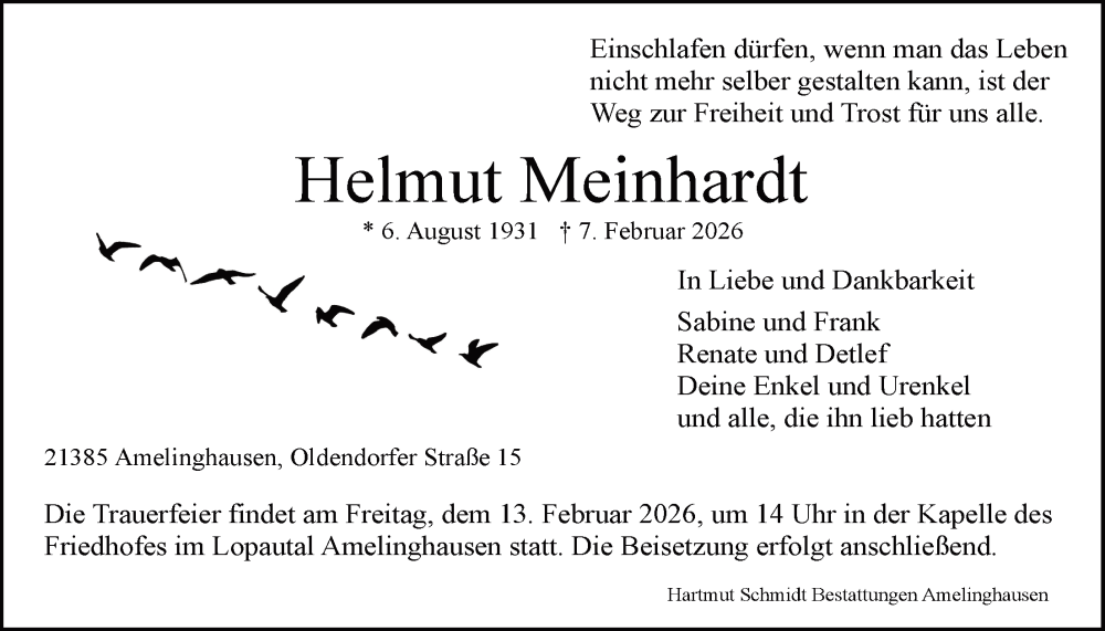  Traueranzeige für Helmut Meinhardt vom 10.02.2026 aus LZ
