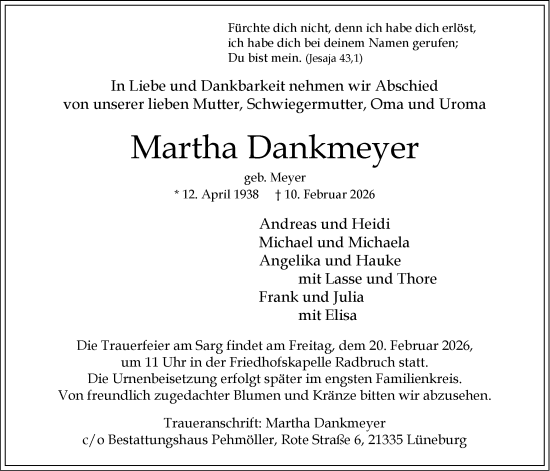 Anzeige von Martha Dankmeyer von LZ