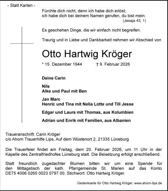 Anzeige von Otto Hartwig Kröger von LZ