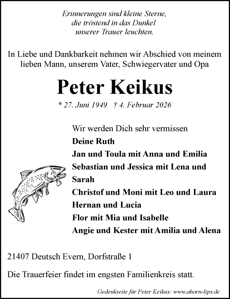  Traueranzeige für Peter Keikus vom 07.02.2026 aus LZ