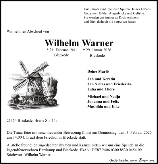 Anzeige von Wilhelm Warner von LZ