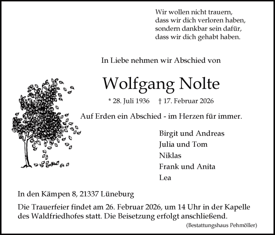 Anzeige von Wolfgang Nolte von LZ