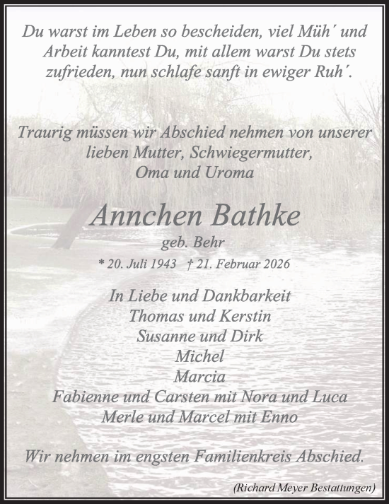 Anzeige von Annchen Bathke von LZ