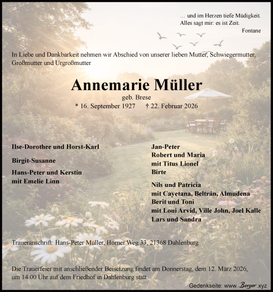 Anzeige von Annemarie Müller von LZ