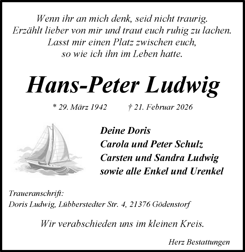  Traueranzeige für Hans-Peter Ludwig vom 28.02.2026 aus LZ