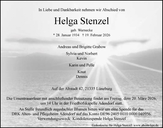 Anzeige von Helga Stenzel von LZ