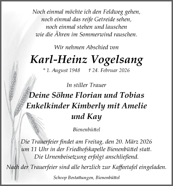 Anzeige von Karl-Heinz Vogelsang von LZ