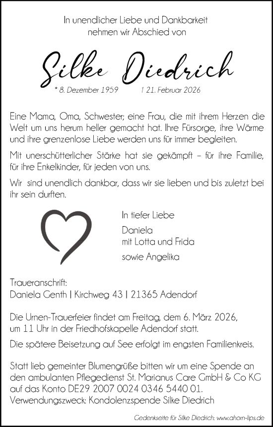 Anzeige von Silke Diedrich von LZ